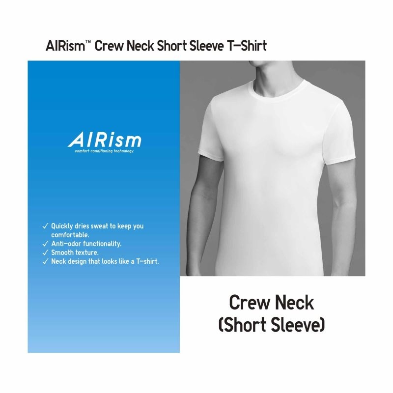T Shirts Uniqlo Airism Crew Neck Short-sleeve Homme Grise | 9755536