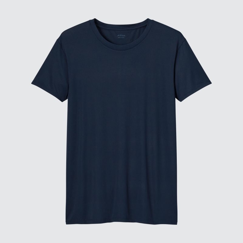 T Shirts Uniqlo Airism Crew Neck Short-sleeve Homme Bleu Marine | 1105365