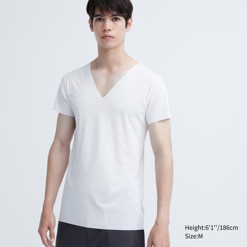 T Shirts Uniqlo Airism Mesh Anti-odor V-neck Homme Blanche | 9341977