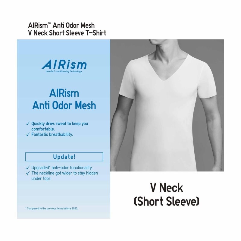 T Shirts Uniqlo Airism Mesh Anti-odor V-neck Homme Noir | 3908622