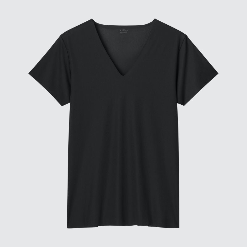 T Shirts Uniqlo Airism Mesh Anti-odor V-neck Homme Noir | 3908622