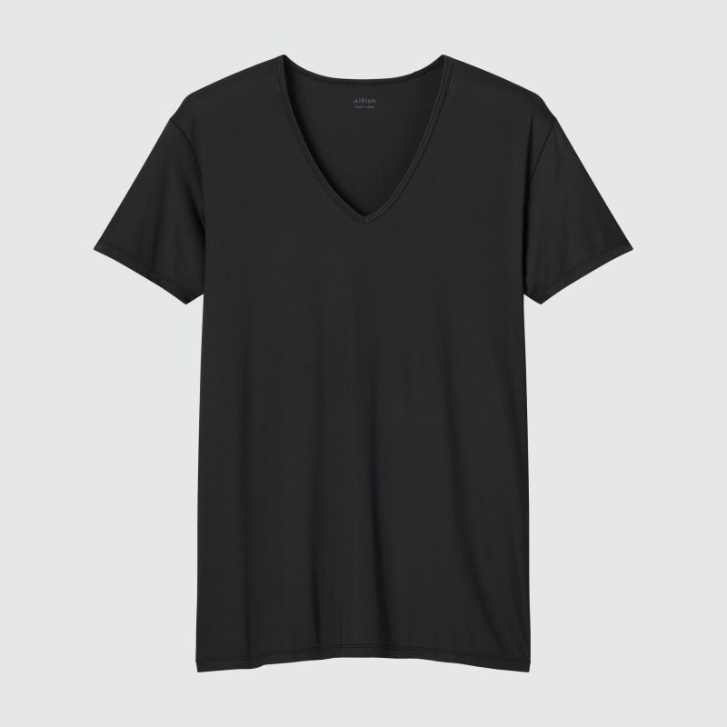 T Shirts Uniqlo Airism V-neck Short-sleeve Homme Noir | 5529612