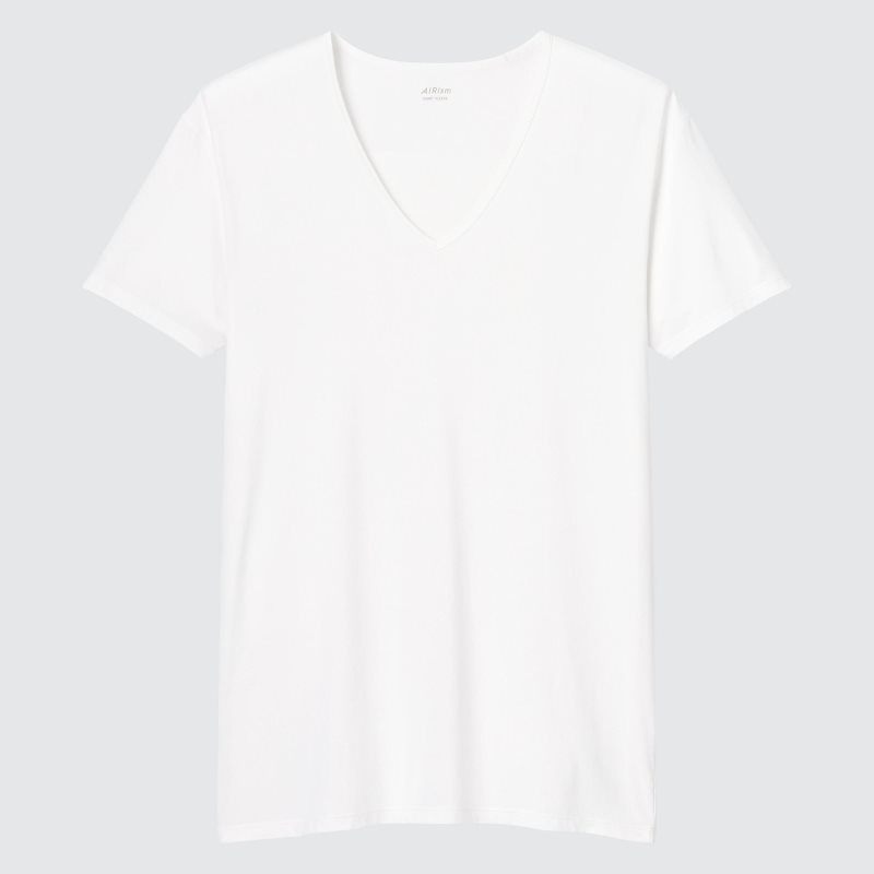 T Shirts Uniqlo Airism V-neck Short-sleeve Homme Blanche | 1177025