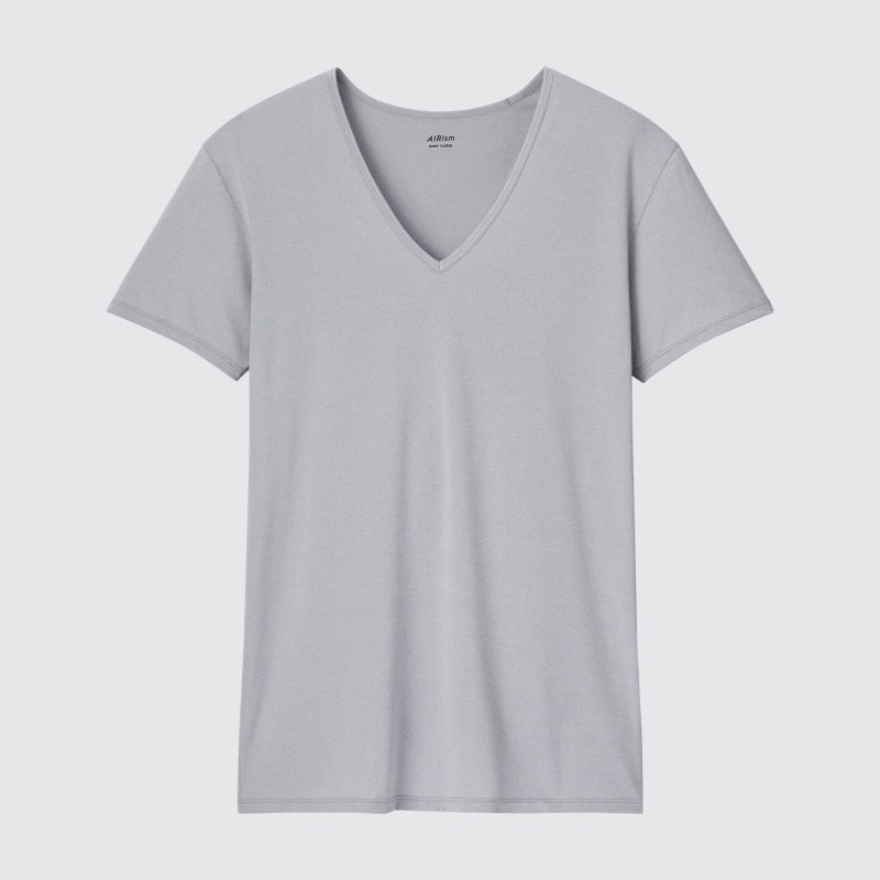 T Shirts Uniqlo Airism V-neck Short-sleeve Homme Grise | 3699984