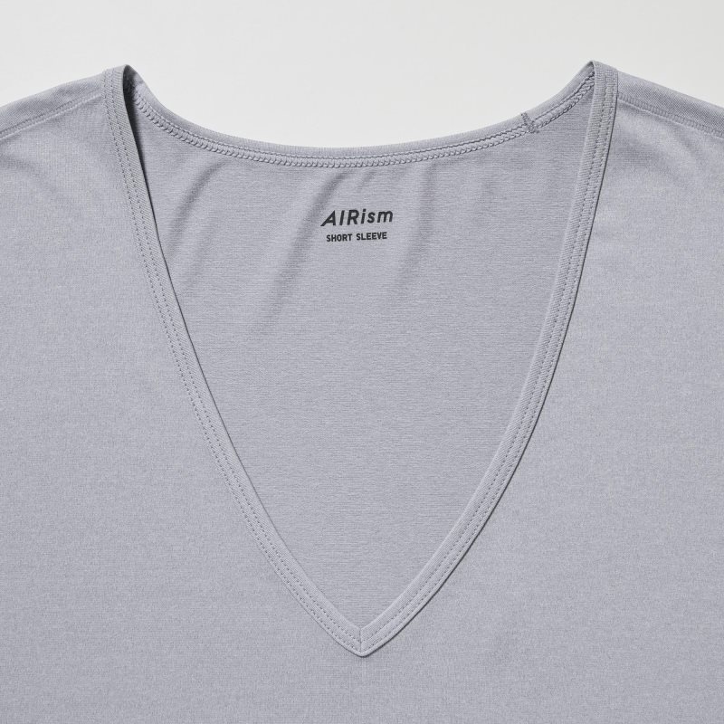T Shirts Uniqlo Airism V-neck Short-sleeve Homme Grise | 3699984