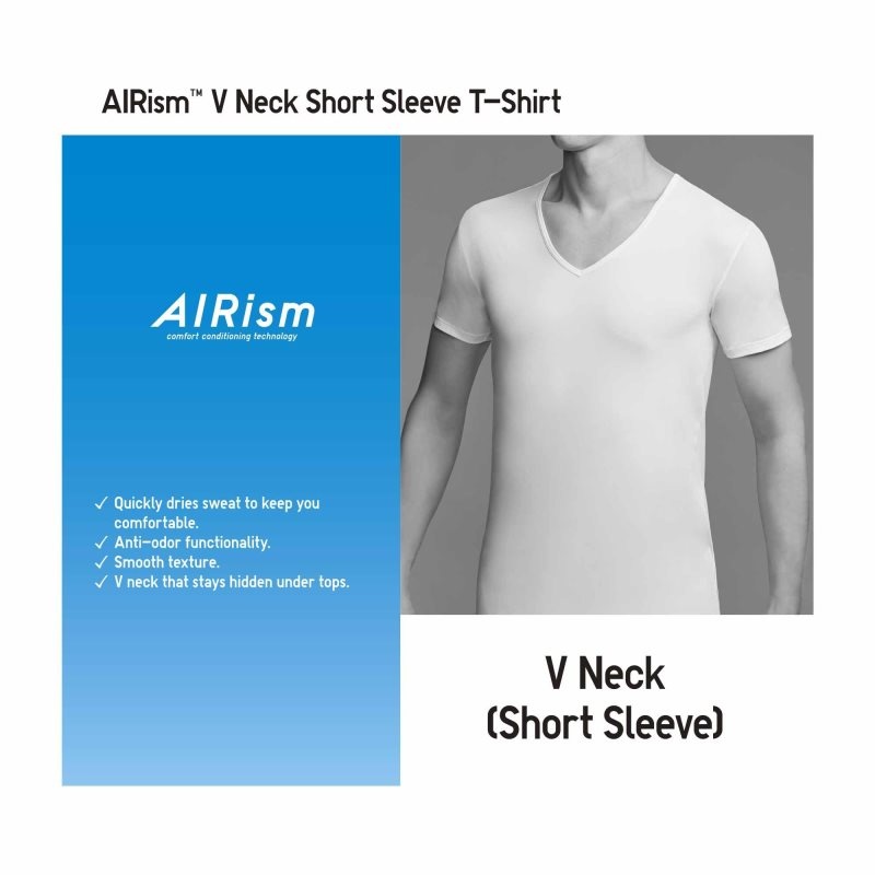 T Shirts Uniqlo Airism V-neck Short-sleeve Homme Noir | 5788134