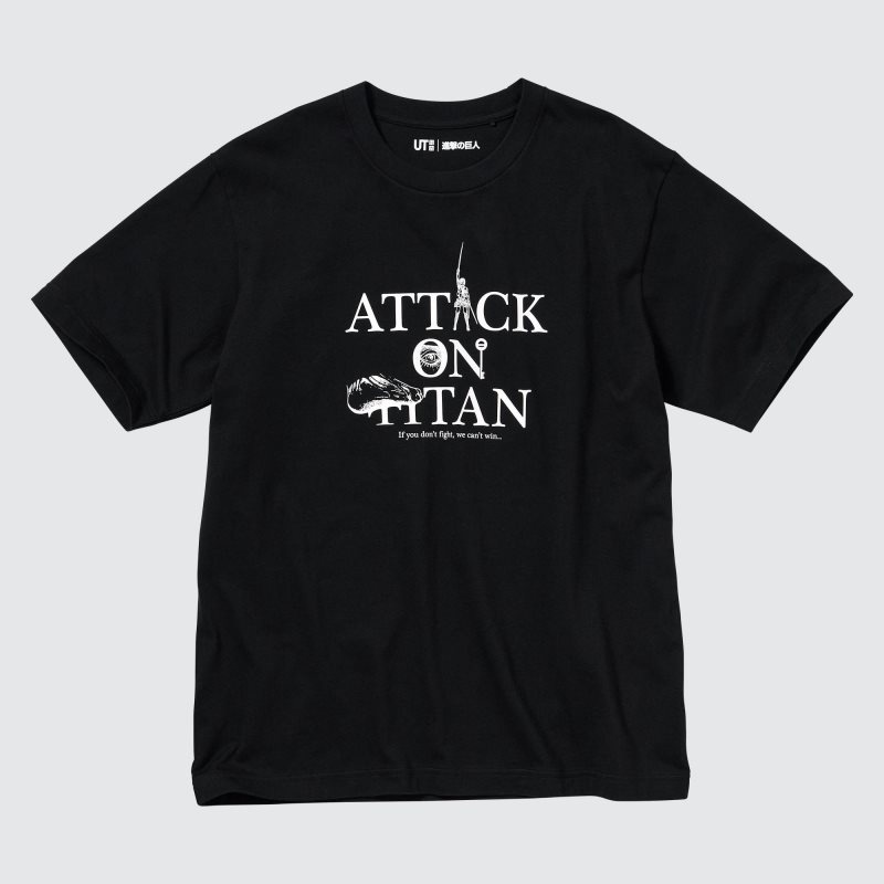 T Shirts Uniqlo Attack On Titan Ut Short-sleeve Graphic If We Don't Fight, We Can't Win Homme Noir | 6134278
