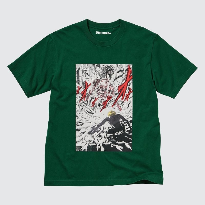 T Shirts Uniqlo Attack On Titan Ut Short-sleeve Graphic Eren Transforms Into A Titan Homme Vert | 4756713