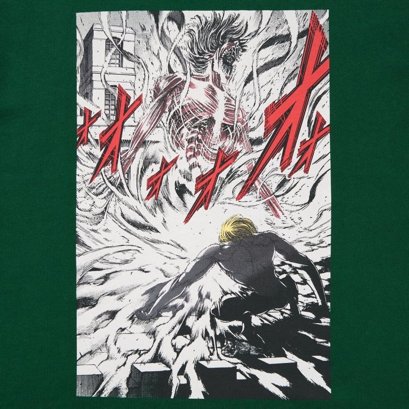 T Shirts Uniqlo Attack On Titan Ut Short-sleeve Graphic Eren Transforms Into A Titan Homme Vert | 4756713