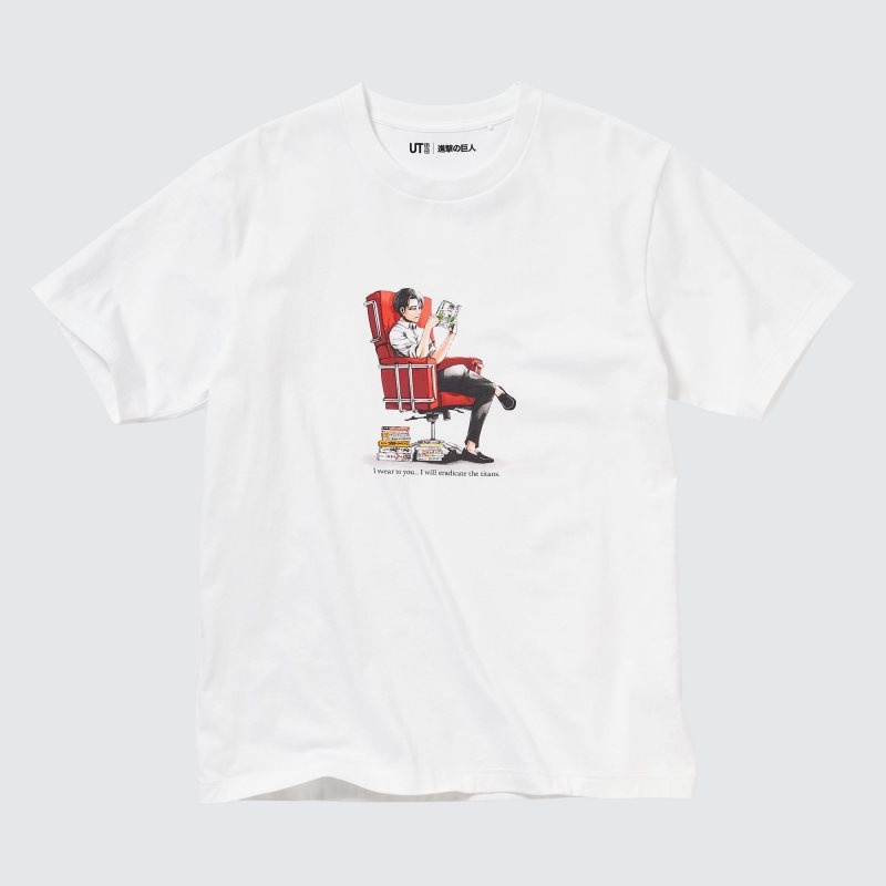 T Shirts Uniqlo Attack On Titan Ut Short-sleeve Graphic The Captain Levi Homme Blanche | 198167
