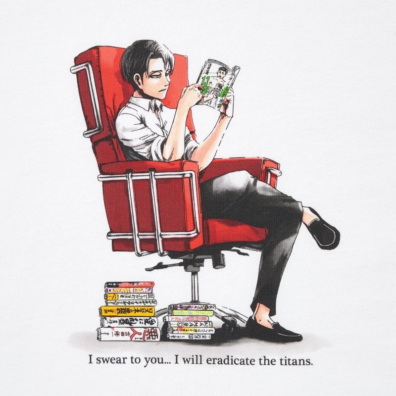 T Shirts Uniqlo Attack On Titan Ut Short-sleeve Graphic The Captain Levi Homme Blanche | 198167