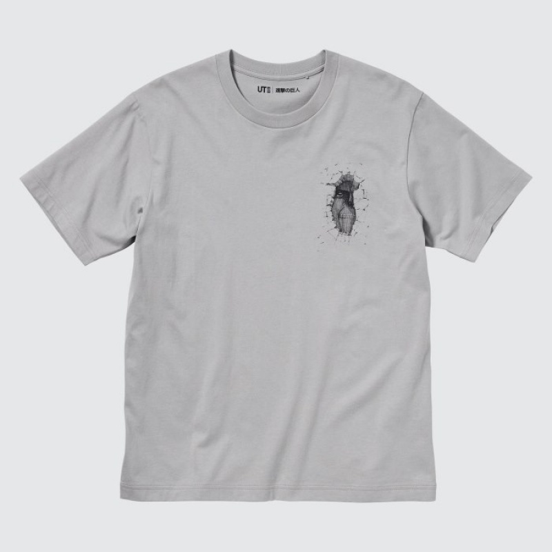 T Shirts Uniqlo Attack on Titan UT Short-Sleeve A Titan Inside The Wall Femme Grise | 500338