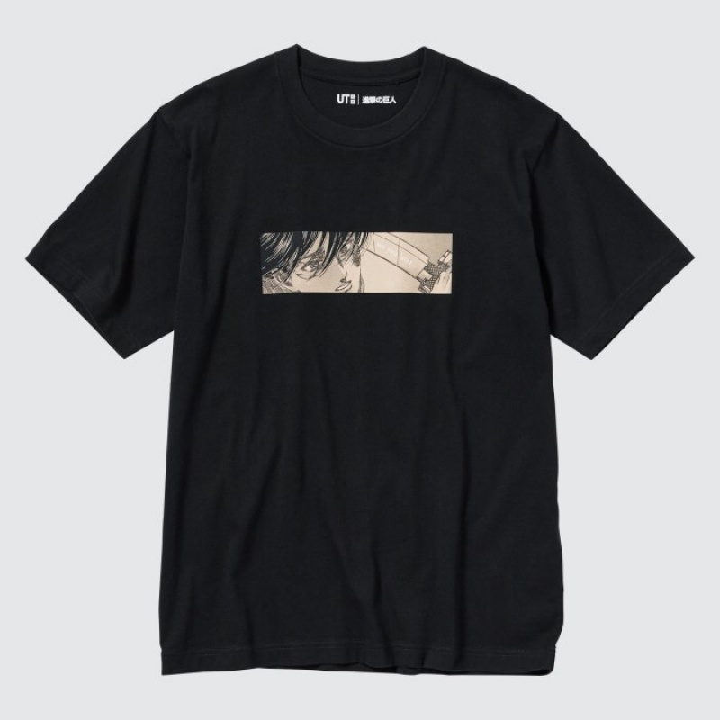 T Shirts Uniqlo Attack on Titan UT Short-Sleeve Femme Noir | 6408442