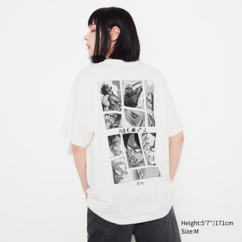 T Shirts Uniqlo Attack on Titan UT Short Sleeve Femme Blanche | 429439