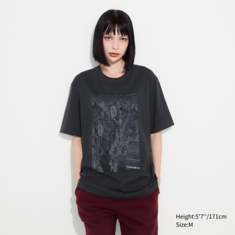 T Shirts Uniqlo Attack on Titan UT Short-Sleeve Femme Grise | 3302282