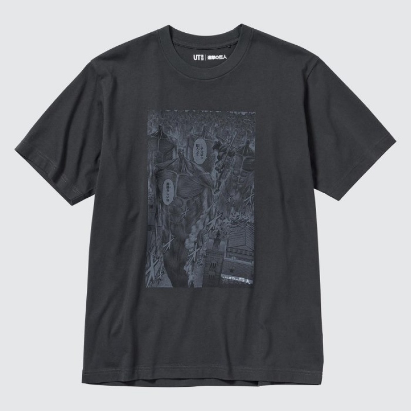 T Shirts Uniqlo Attack on Titan UT Short-Sleeve Femme Grise | 3302282