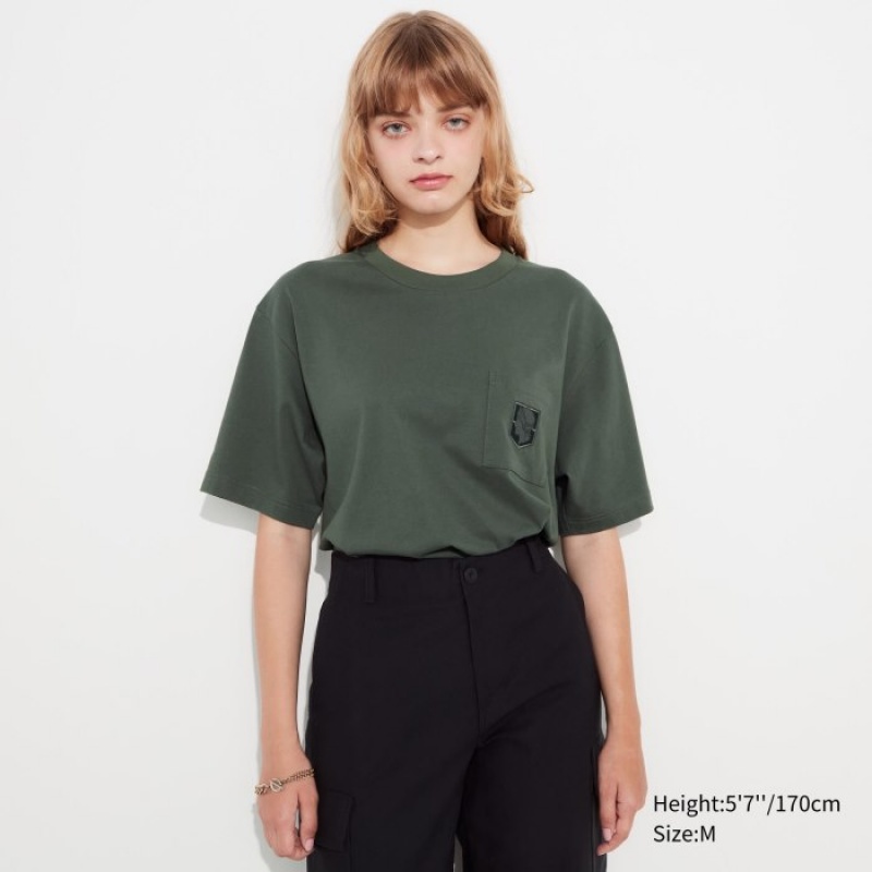 T Shirts Uniqlo Attack on Titan UT Short-Sleeve Femme Vert | 8976125