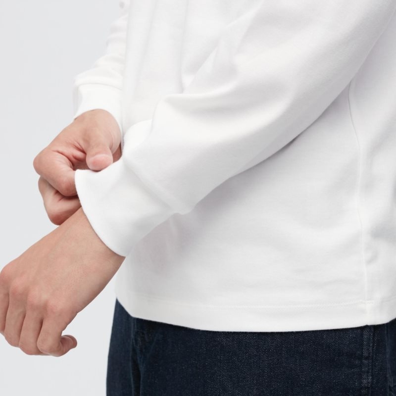 T Shirts Uniqlo Brushed Cotton Crew Neck Long-sleeve Homme Blanche | 670069