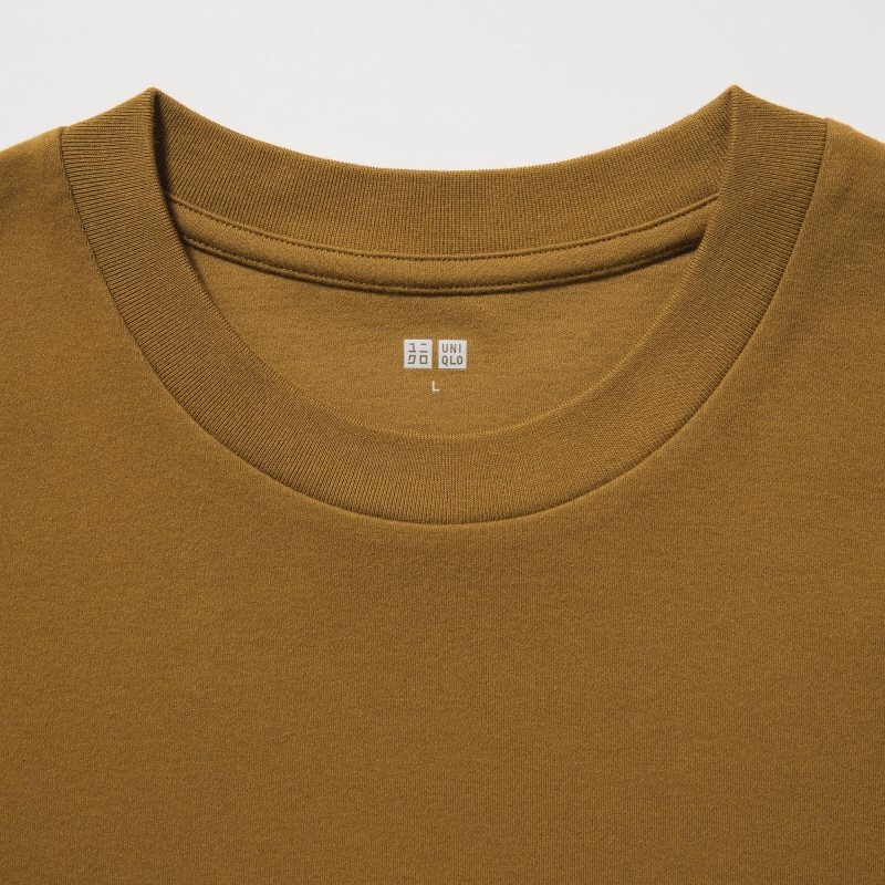 T Shirts Uniqlo Brushed Cotton Crew Neck Long-sleeve Homme Marron | 7341241