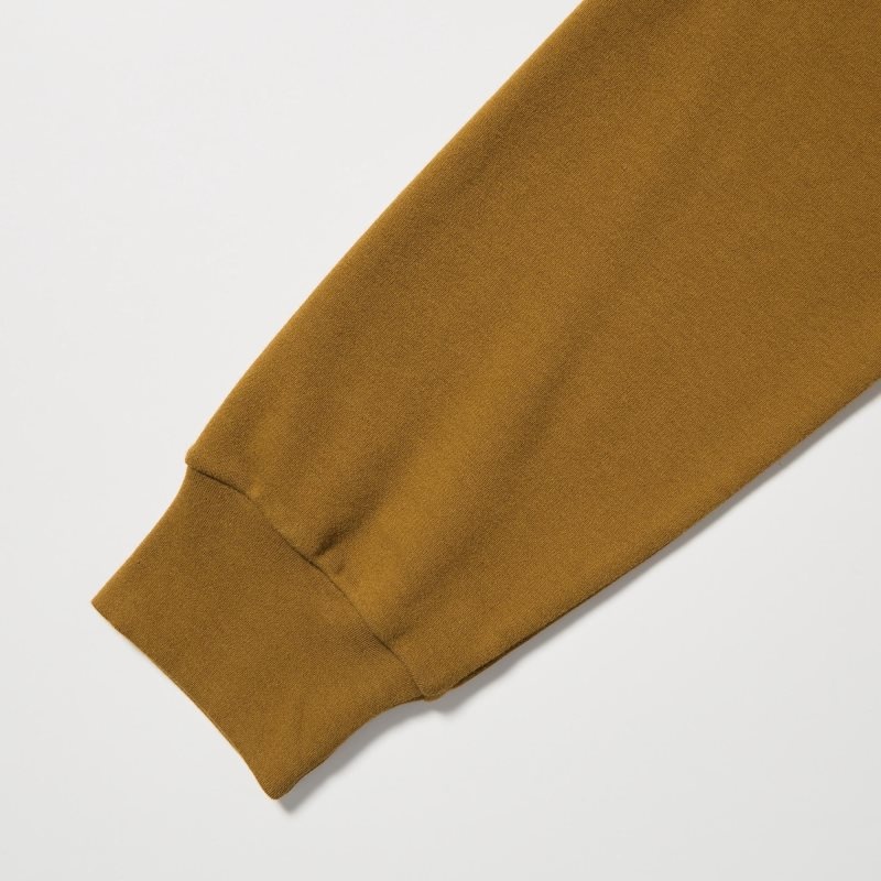 T Shirts Uniqlo Brushed Cotton Crew Neck Long-sleeve Homme Marron | 7341241