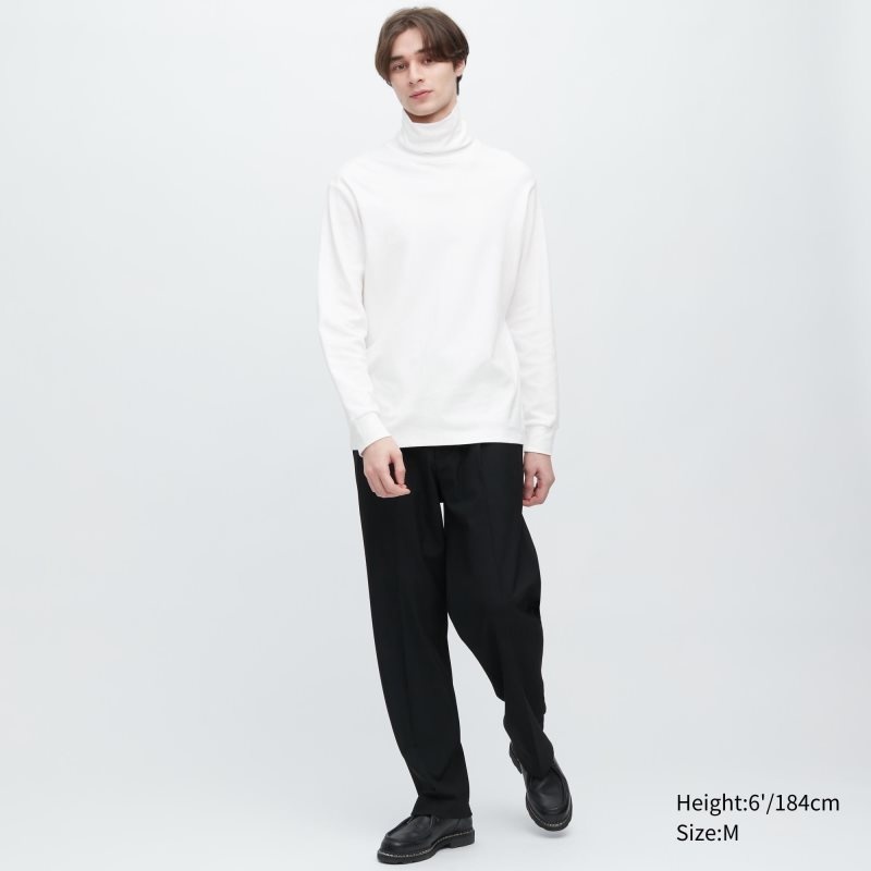 T Shirts Uniqlo Brushed Cotton Turtleneck Long-sleeve Homme Blanche | 7310965