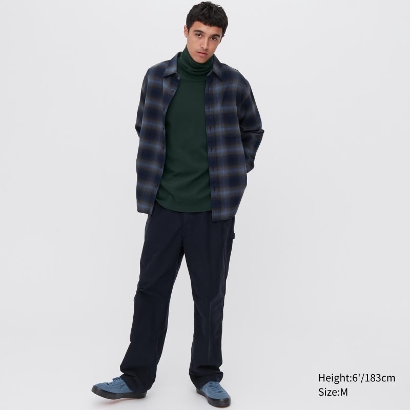 T Shirts Uniqlo Brushed Cotton Turtleneck Long-sleeve Homme Vert | 9065694