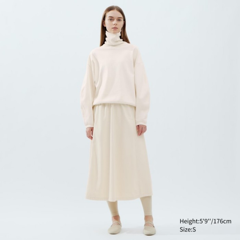 T Shirts Uniqlo Brushed Jersey Turtleneck Long-Sleeve Femme Blanche | 6844416