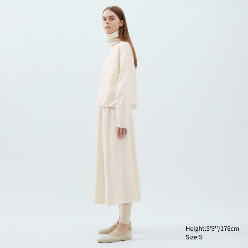 T Shirts Uniqlo Brushed Jersey Turtleneck Long-Sleeve Femme Blanche | 6844416