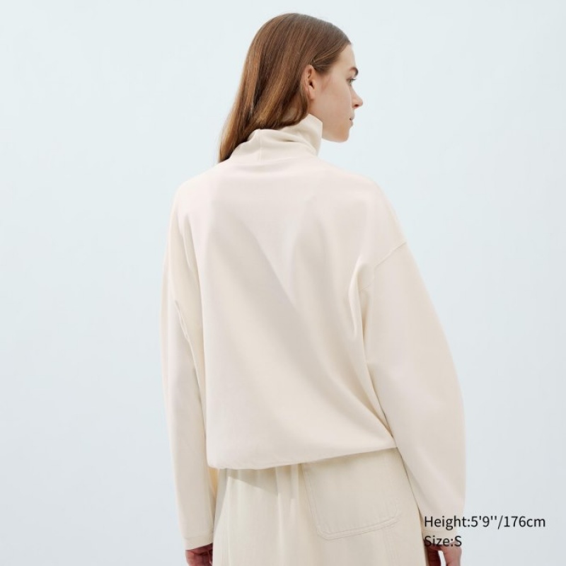 T Shirts Uniqlo Brushed Jersey Turtleneck Long-Sleeve Femme Blanche | 6844416