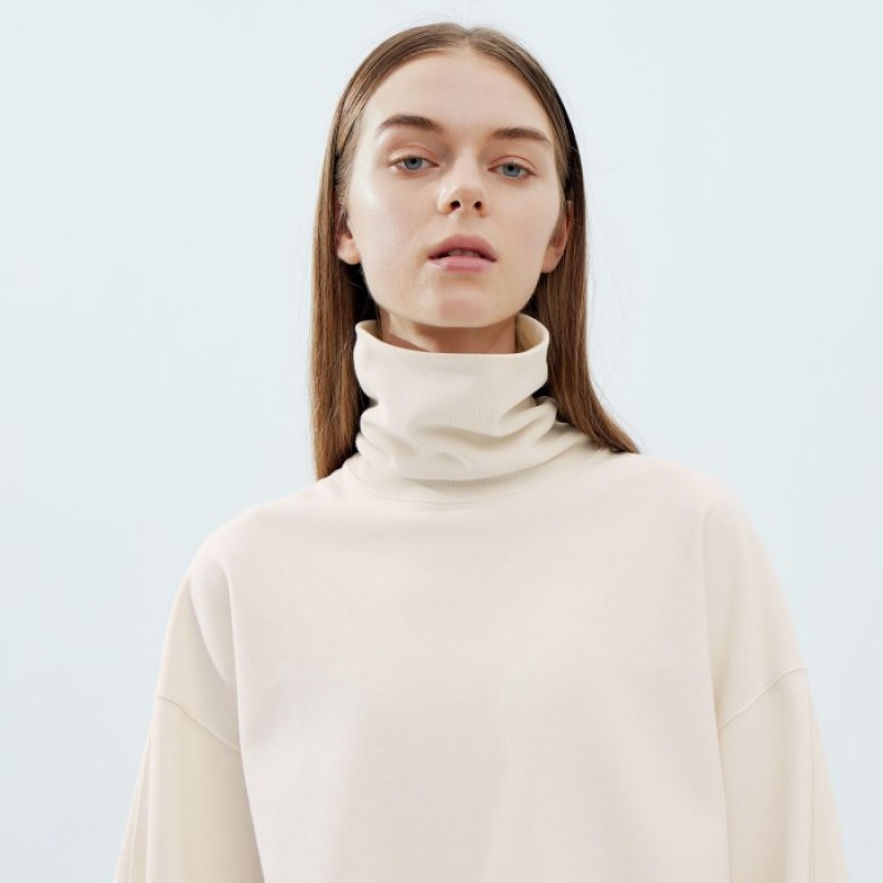 T Shirts Uniqlo Brushed Jersey Turtleneck Long-Sleeve Femme Blanche | 6844416