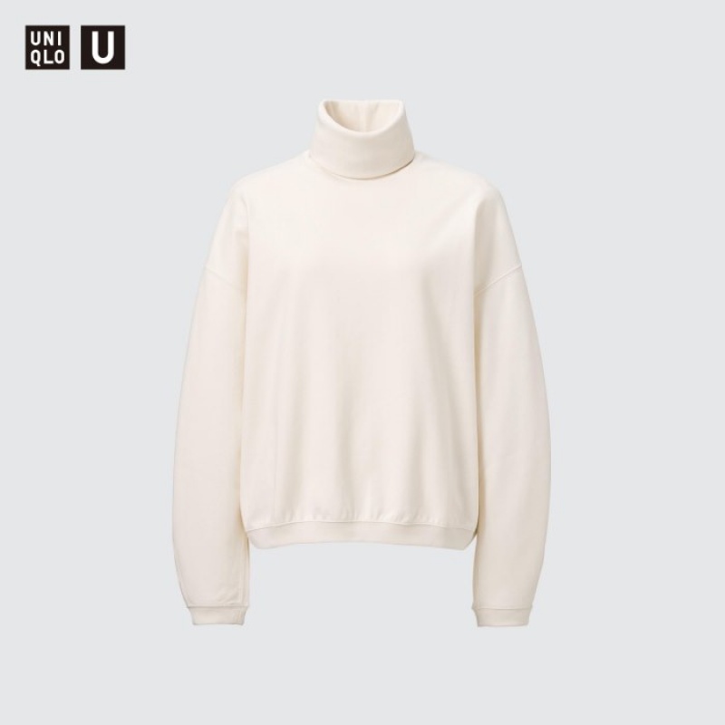 T Shirts Uniqlo Brushed Jersey Turtleneck Long-Sleeve Femme Blanche | 6844416