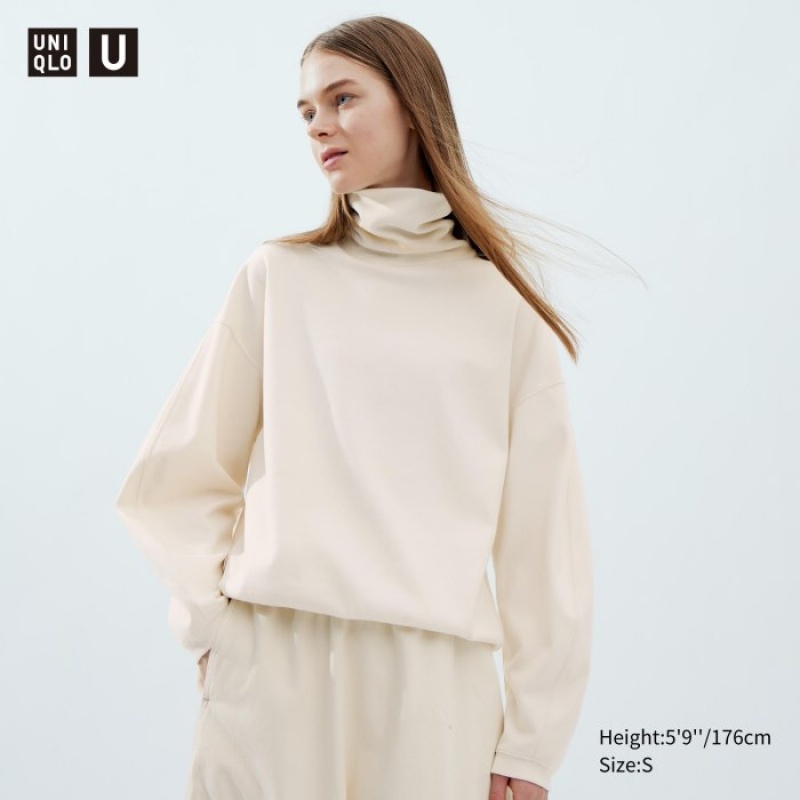 T Shirts Uniqlo Brushed Jersey Turtleneck Long-Sleeve Femme Blanche | 6844416