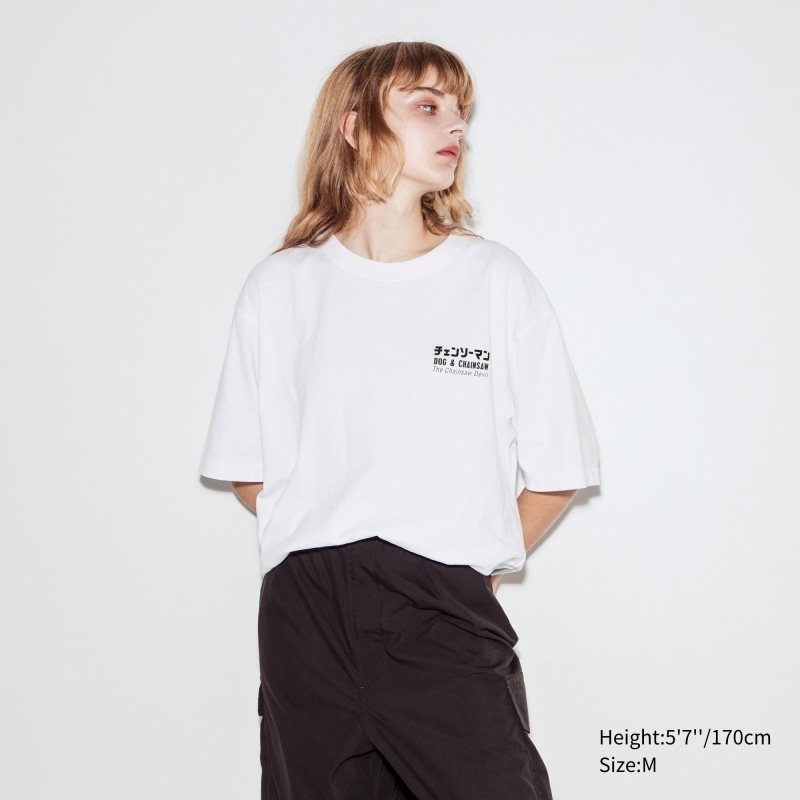 T Shirts Uniqlo Chainsaw Man × Kosuke Kawamura Short Sleeve Ut Oversized Homme Blanche | 8952810