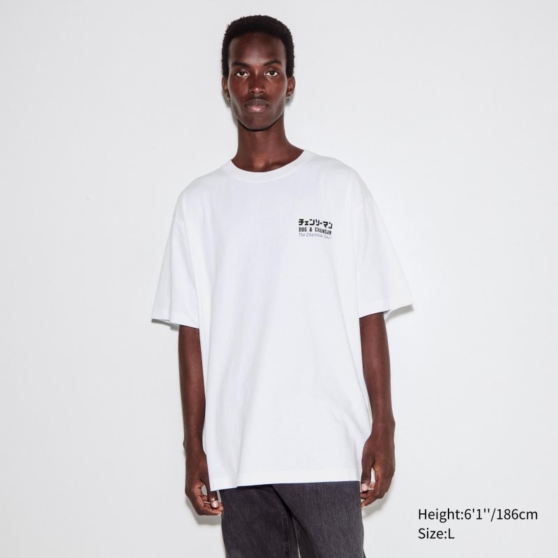 T Shirts Uniqlo Chainsaw Man × Kosuke Kawamura Short Sleeve Ut Oversized Homme Blanche | 8952810