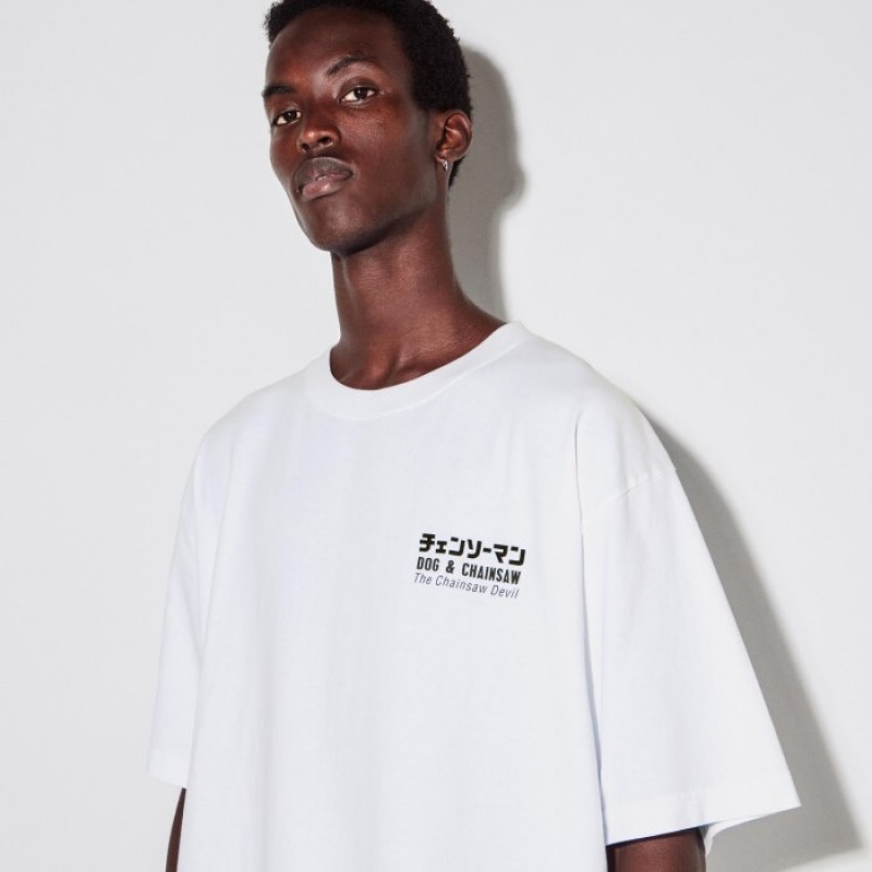 T Shirts Uniqlo Chainsaw Man × Kosuke Kawamura UT Oversized Short-Sleeve Pochita Femme Blanche | 2970881