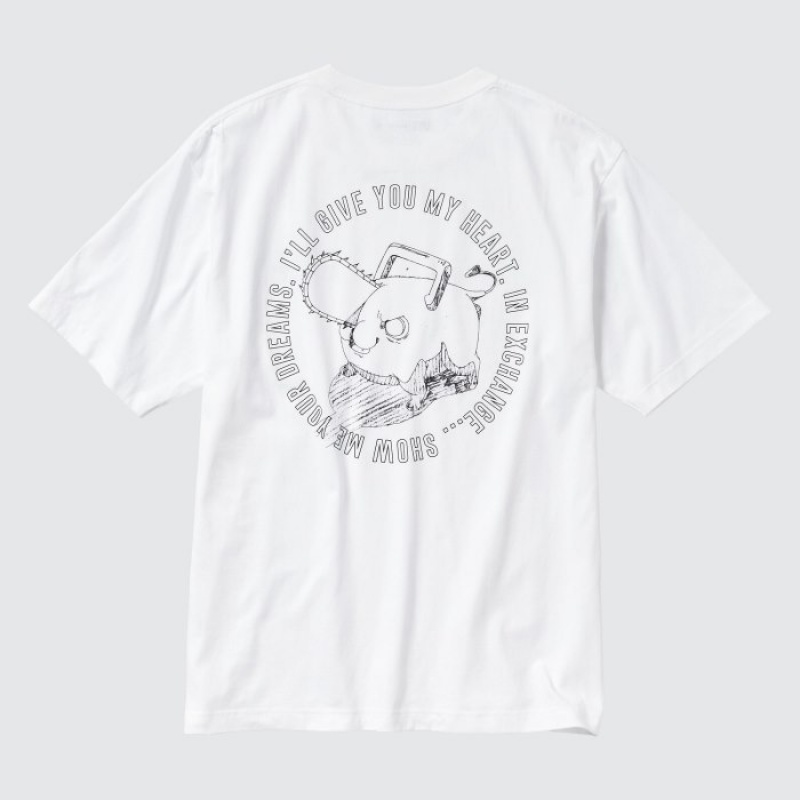 T Shirts Uniqlo Chainsaw Man × Kosuke Kawamura UT Oversized Short-Sleeve Pochita Femme Blanche | 2970881