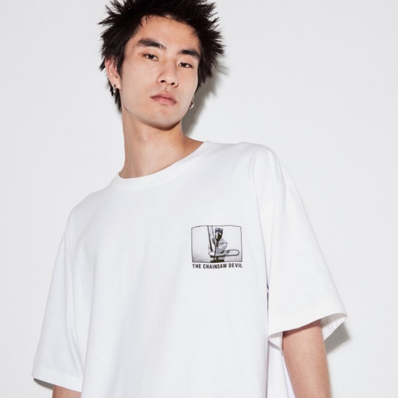T Shirts Uniqlo Chainsaw Man × Kosuke Kawamura UT Oversized Short-Sleeve Denji Femme Blanche | 7204099