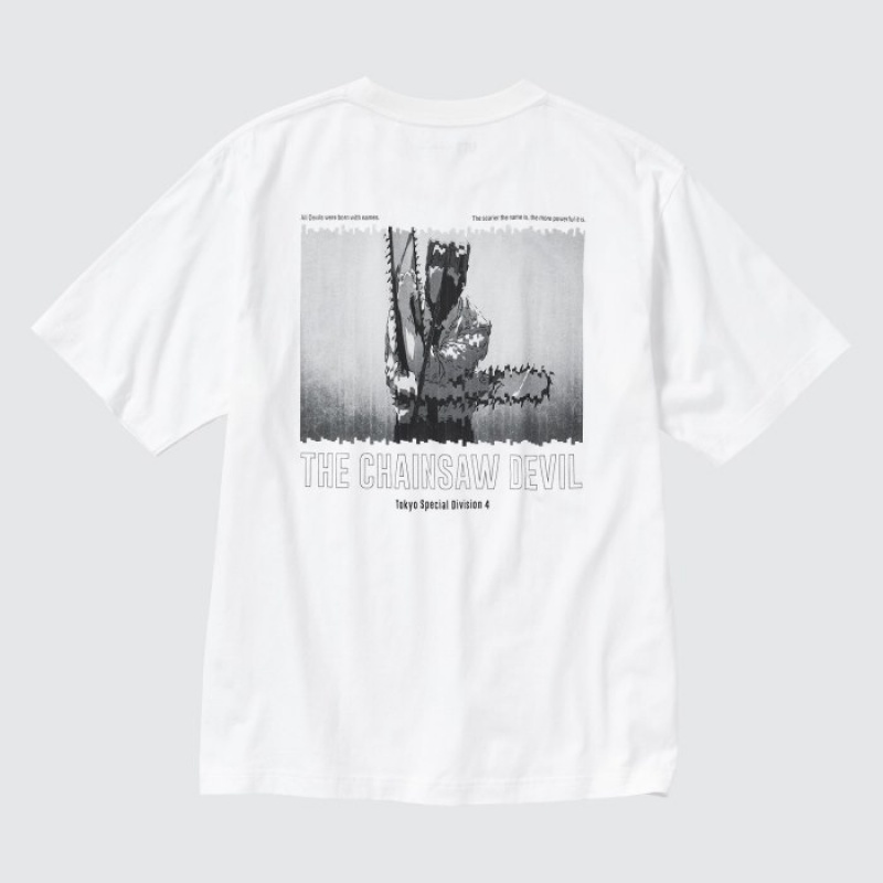 T Shirts Uniqlo Chainsaw Man × Kosuke Kawamura UT Oversized Short-Sleeve Denji Femme Blanche | 7204099