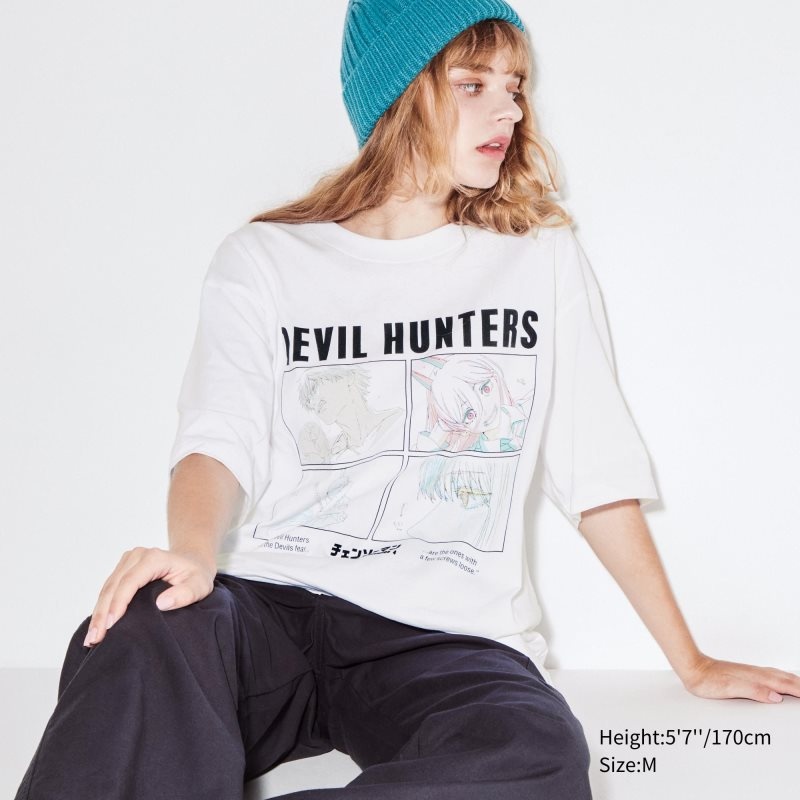 T Shirts Uniqlo Chainsaw Man × Kosuke Kawamura Short Sleeve Ut Oversized Homme Blanche | 2784133