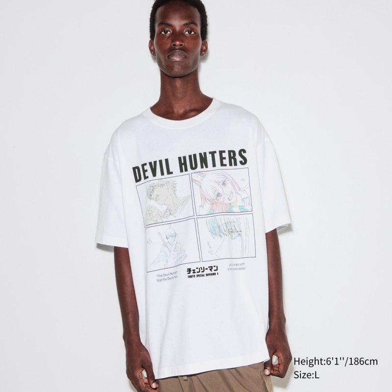 T Shirts Uniqlo Chainsaw Man × Kosuke Kawamura Short Sleeve Ut Oversized Homme Blanche | 2784133