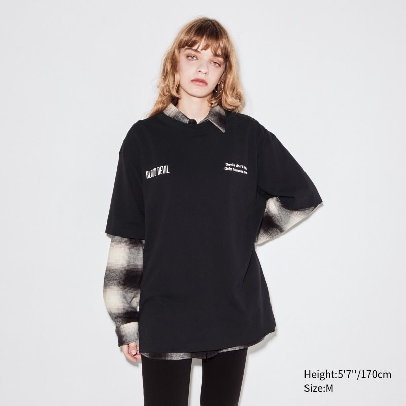 T Shirts Uniqlo Chainsaw Man × Kosuke Kawamura Short Sleeve Ut Oversized Homme Noir | 7836617