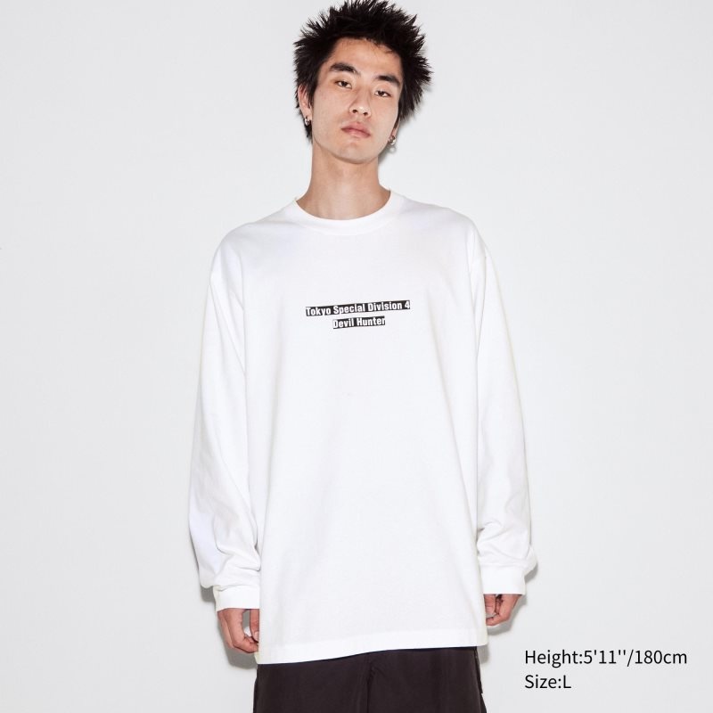 T Shirts Uniqlo Chainsaw Man × Kosuke Kawamura Ut Long-sleeve Graphic Homme Blanche | 6649713