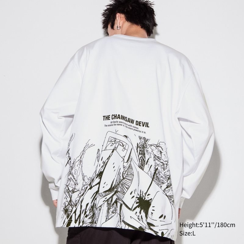 T Shirts Uniqlo Chainsaw Man × Kosuke Kawamura Ut Long-sleeve Graphic Homme Blanche | 6649713
