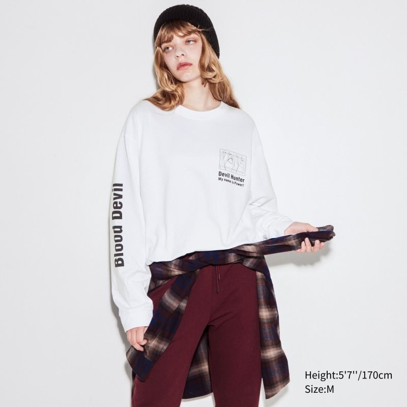 T Shirts Uniqlo Chainsaw Man × Kosuke Kawamura Ut Long-sleeve Graphic Homme Blanche | 8762766
