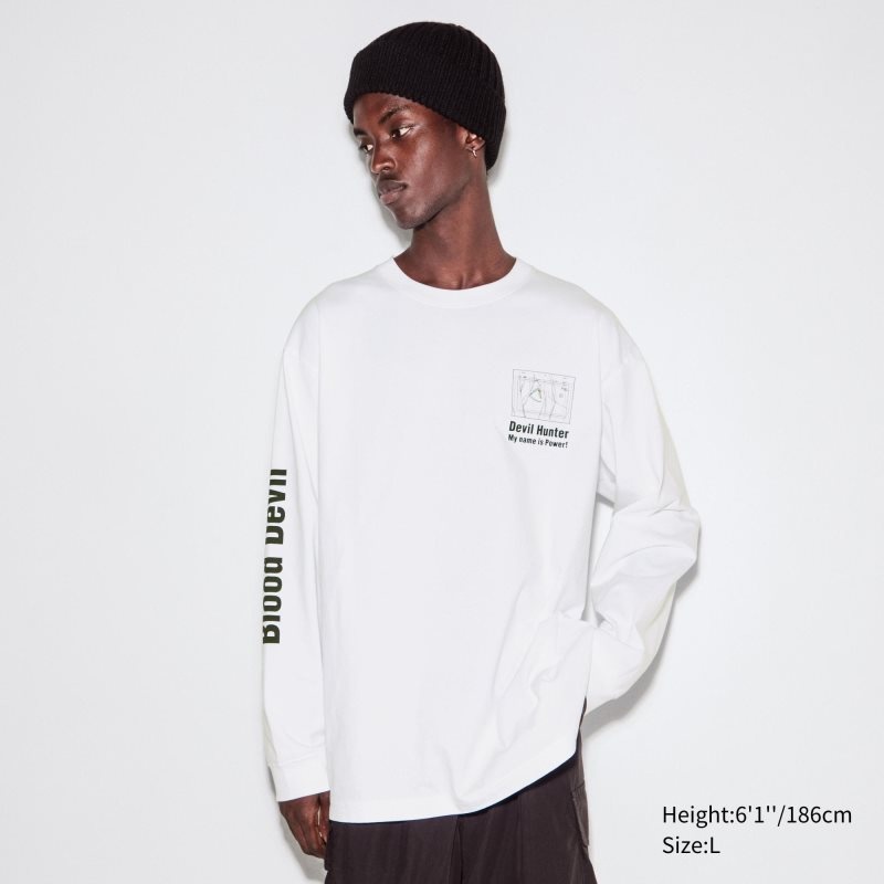 T Shirts Uniqlo Chainsaw Man × Kosuke Kawamura Ut Long-sleeve Graphic Homme Blanche | 8762766