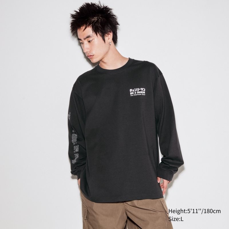 T Shirts Uniqlo Chainsaw Man × Kosuke Kawamura Ut Long-sleeve Graphic Homme Grise | 750621