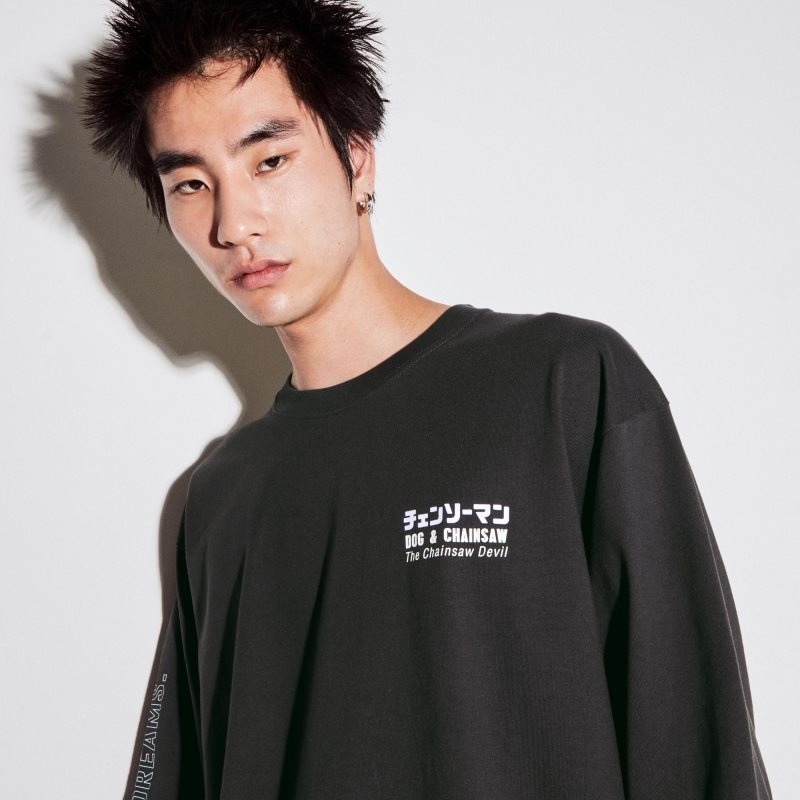 T Shirts Uniqlo Chainsaw Man × Kosuke Kawamura Ut Long-sleeve Graphic Homme Grise | 750621