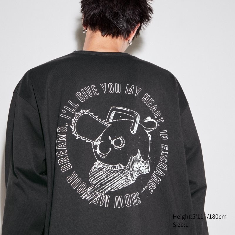 T Shirts Uniqlo Chainsaw Man × Kosuke Kawamura Ut Long-sleeve Graphic Homme Grise | 750621
