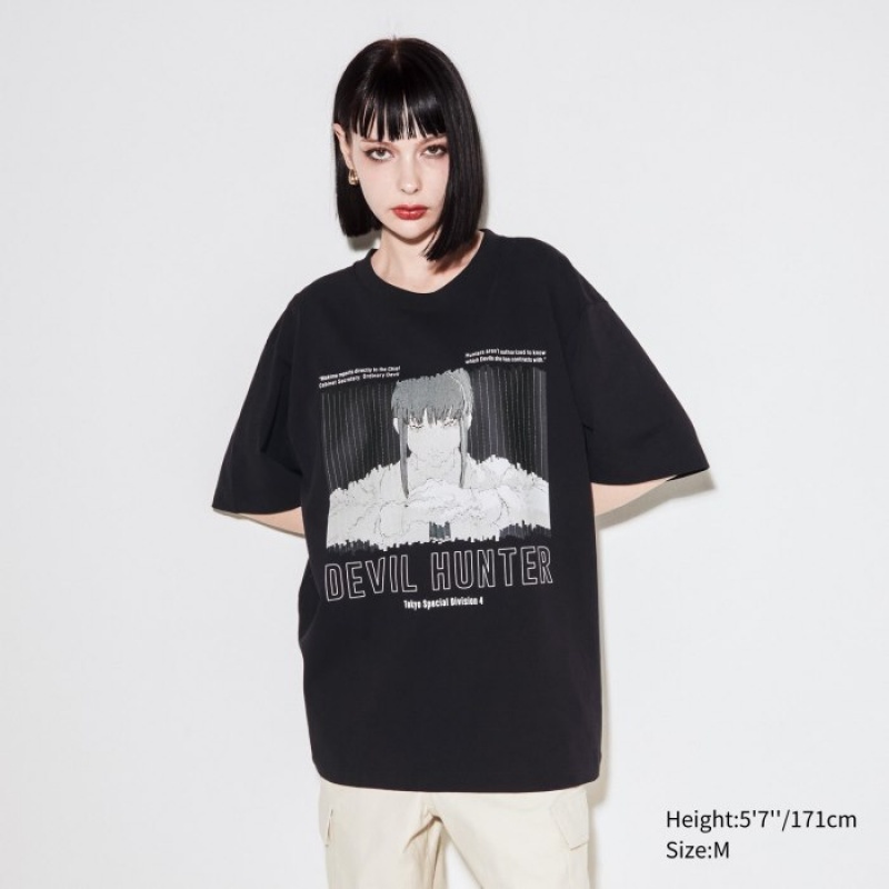 T Shirts Uniqlo Chainsaw Man × Kosuke Kawamura UT Oversized Short-Sleeve Makima Femme Noir | 4024608