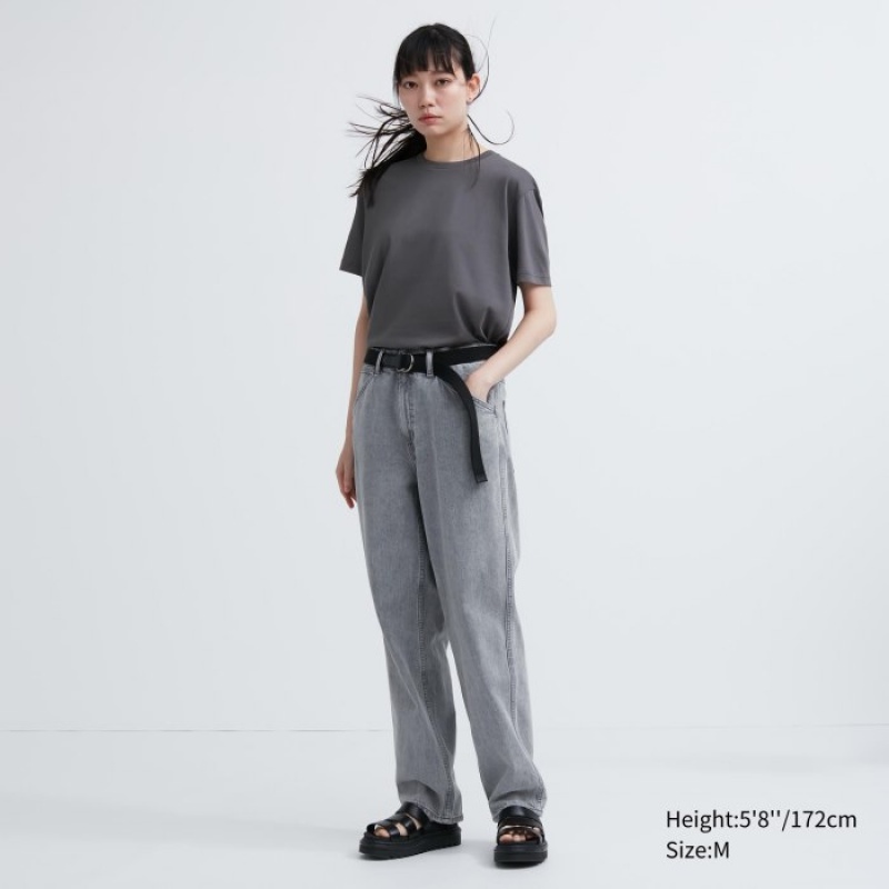 T Shirts Uniqlo Dry Color Crew Neck Short-Sleeve Femme Violette | 3635931